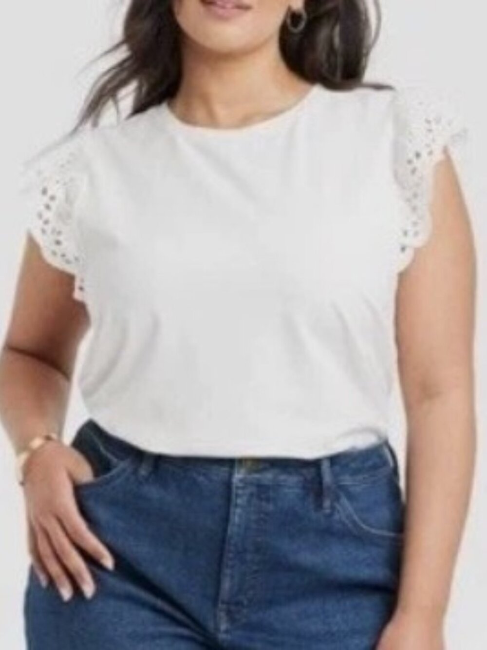 Ava & Viv White Flutter Ruffle Eyelet Short Sleeve Top NWT 2X